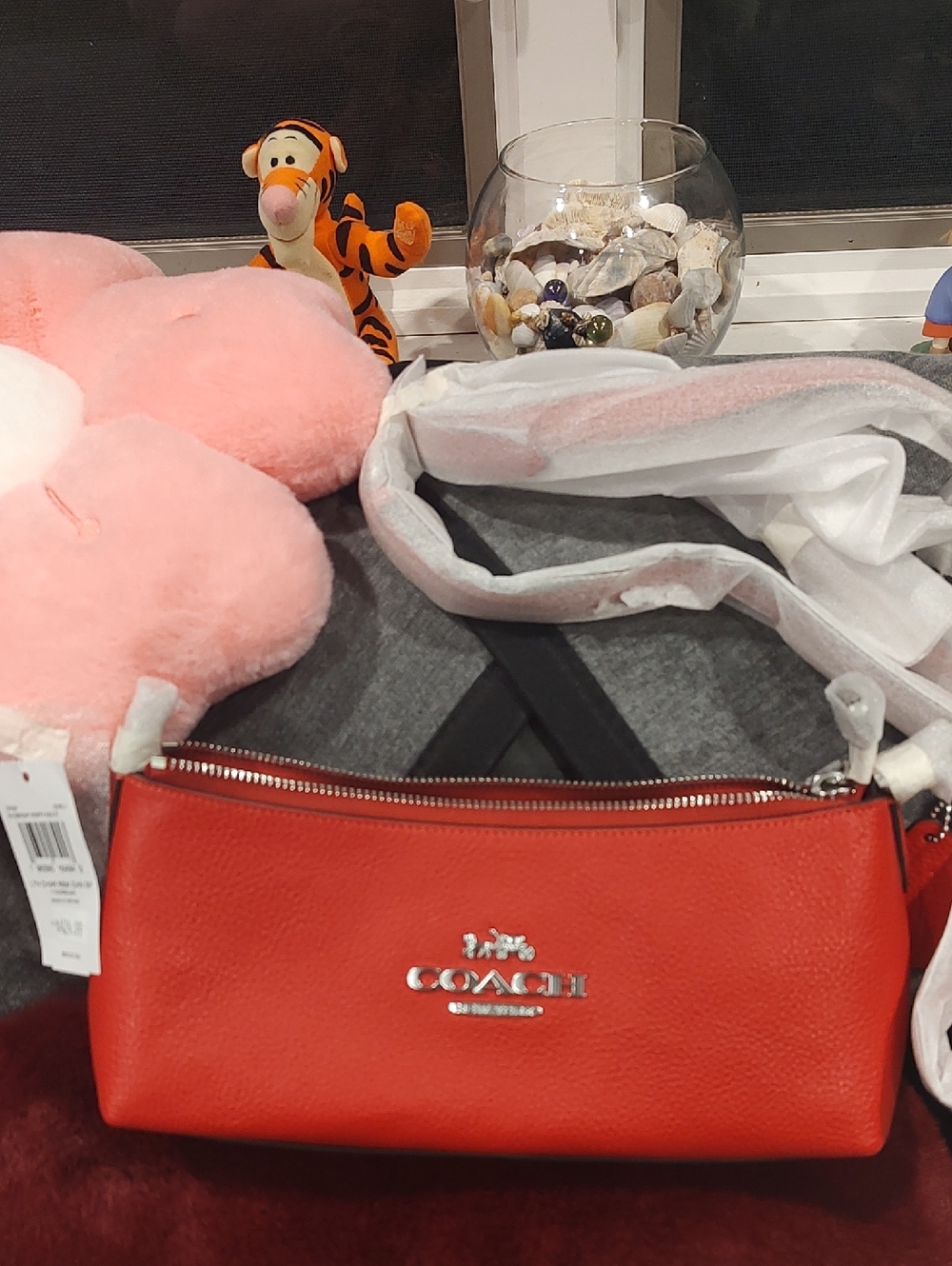 Coach Red Pebbled Leather Clutch with Silver Logo